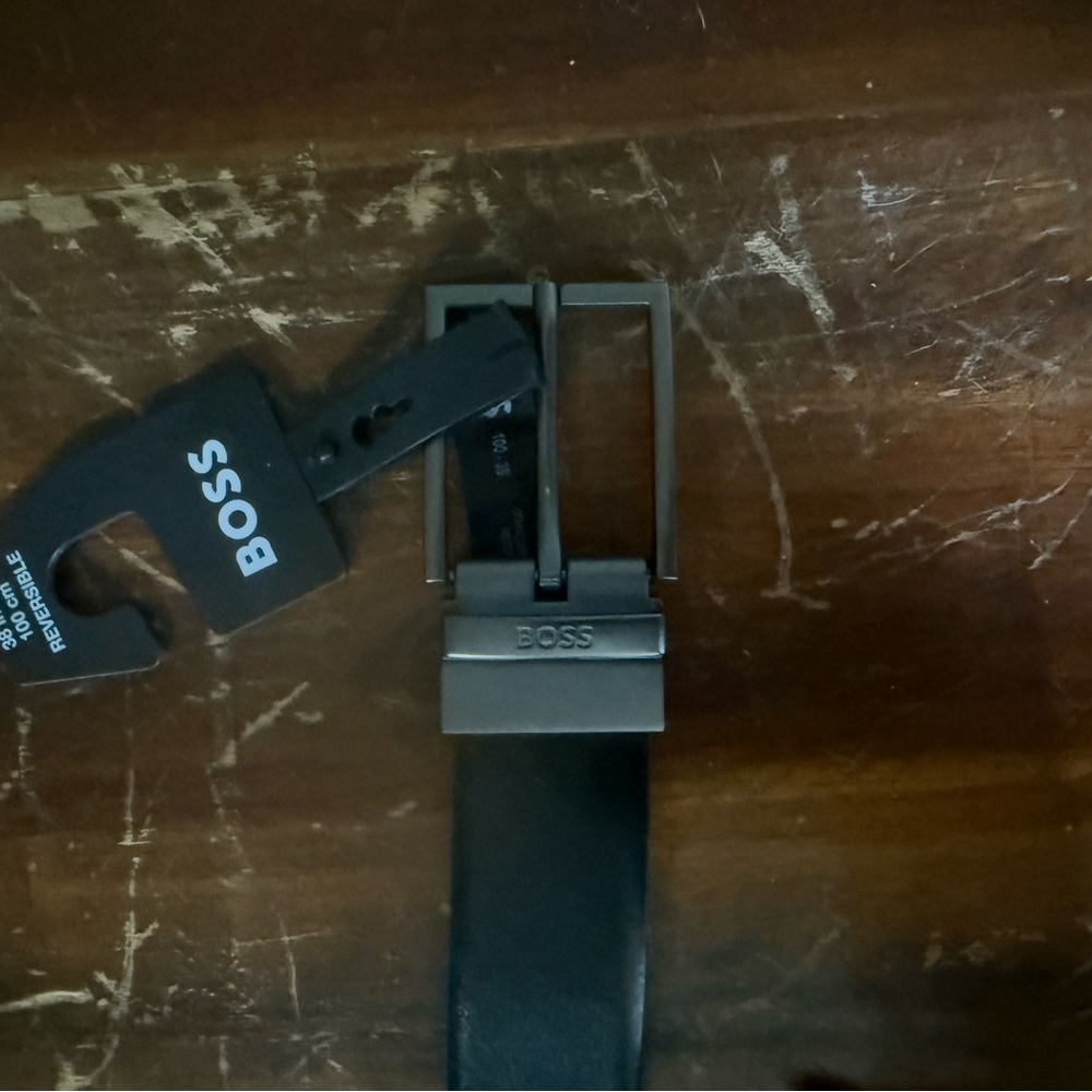 Hugo Boss Mens Designer Belt Black/Brown Reversible Genuine Leather 38" NEW - Picture 2 of 8